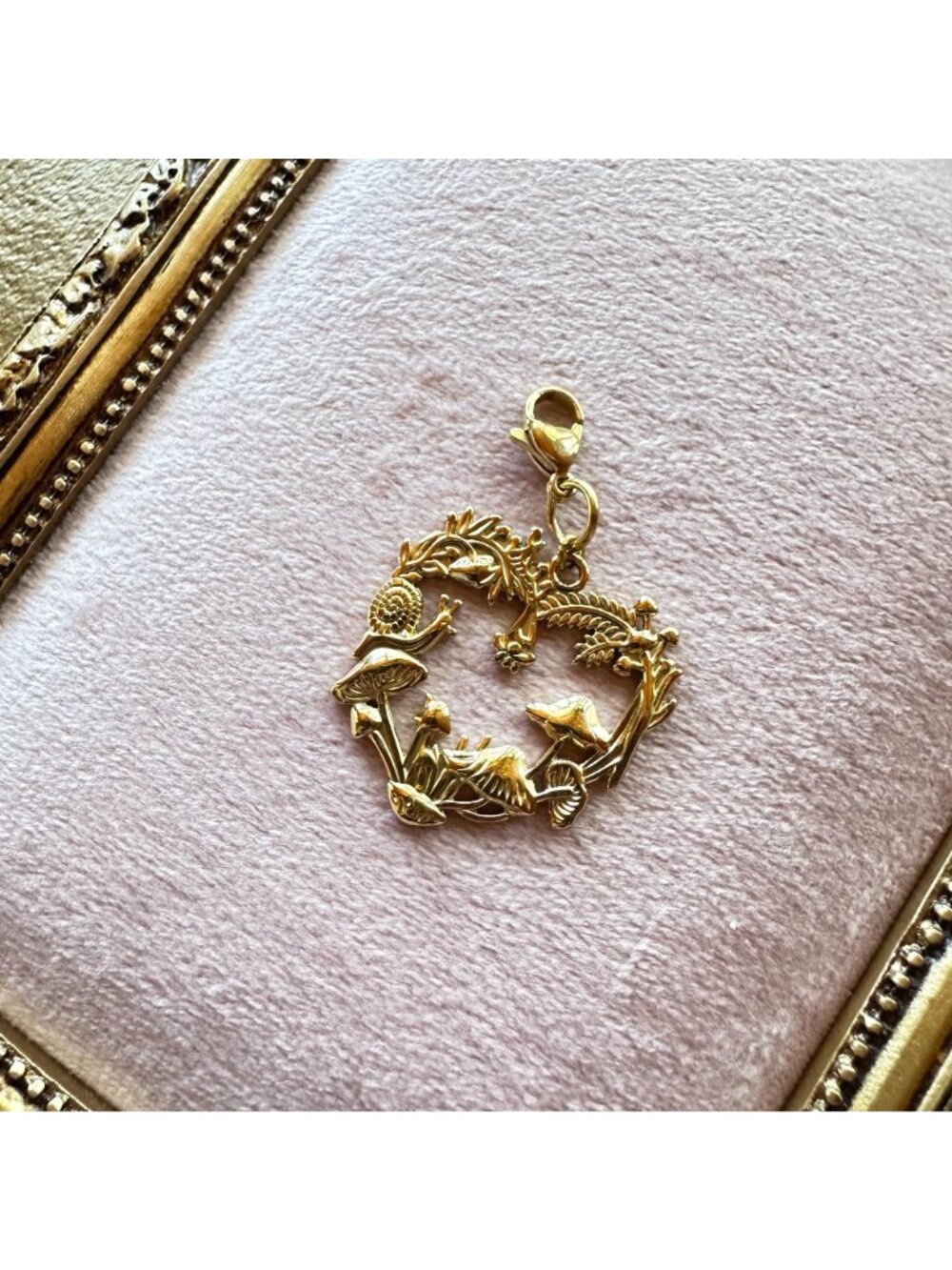Heart-Shaped Forest Charm w/ Mushrooms & Snail Lobster Claw Clasp - Picture 13 of 14